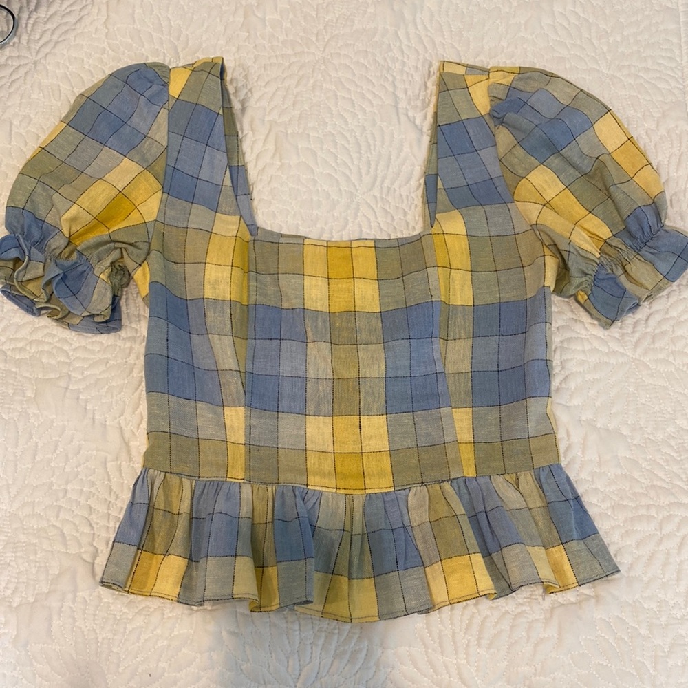 Staud Linen Checkered Top
